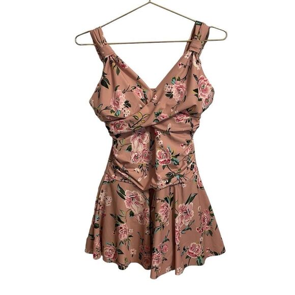 Grace Karin Pink Floral One Piece Skirted Swimsuit Size S NWT - Picture 1 of 9